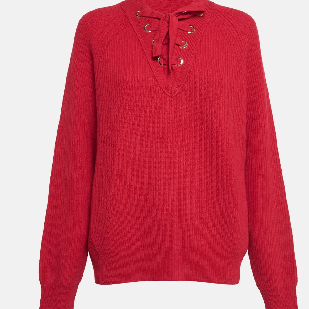 Zadig & Voltaire Red Rib Knit Lace-Up Sweater